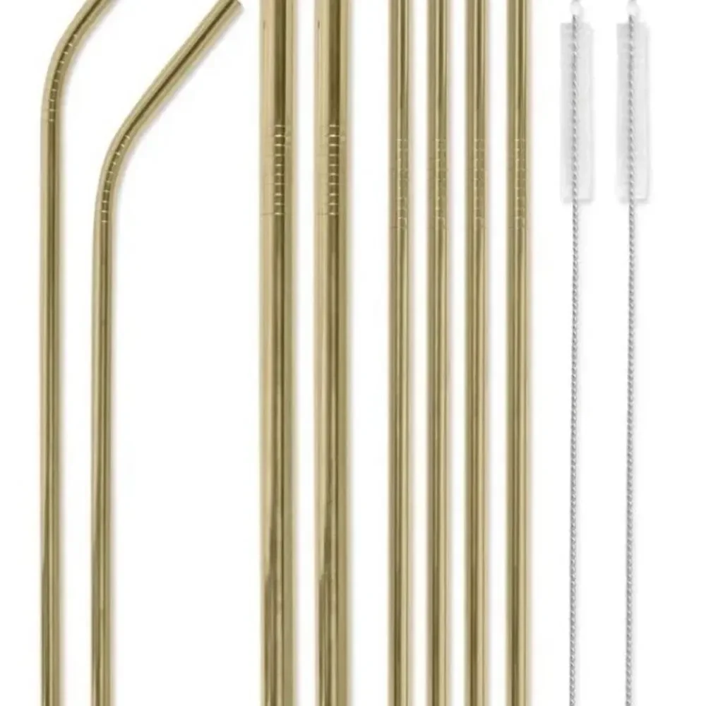 DESIGNWORKS INK Wish Upon a Straw‎ Gold Reuseable Straw Set Straws &  Brushes